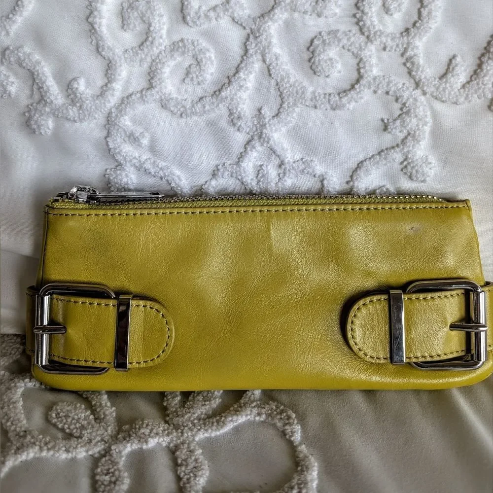 Banana Republic Chartreuse Leather Small Clutch Bag With Chrome Buckle Detail